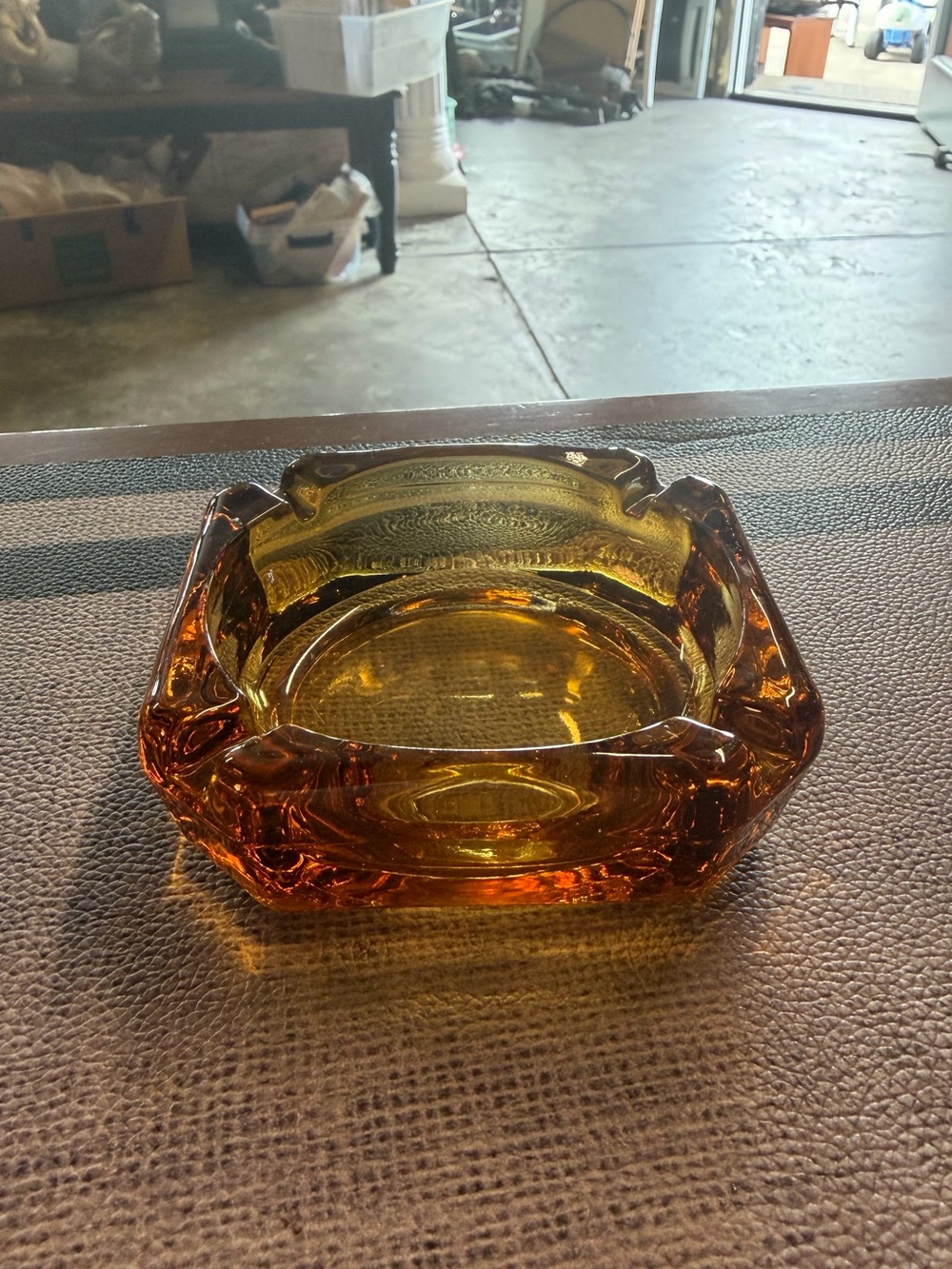 Amber Glass Ashtray / Trinket Dish